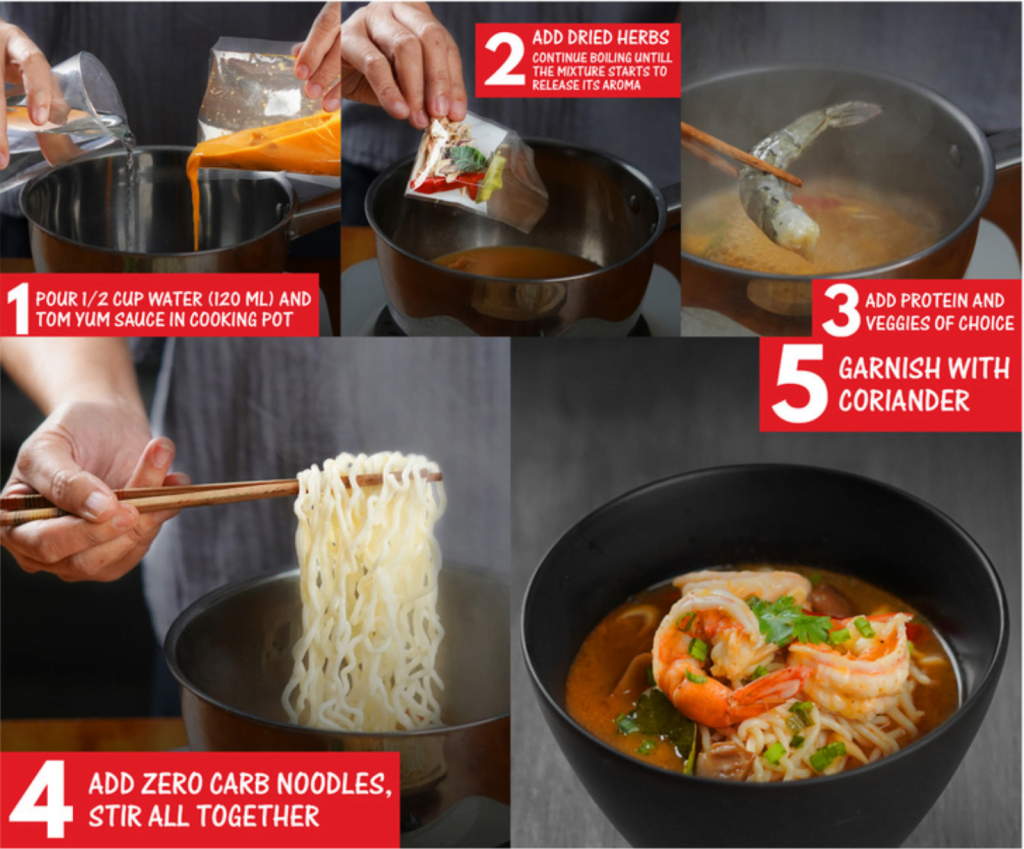 Arahan memasak untuk Kit Mee Sunturi Tom Yum Keto